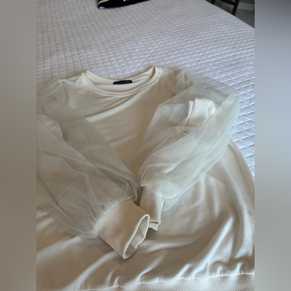 Harlowe & Graham Cream top with sheer organdy sleeves, size large - Picture 11 of 13